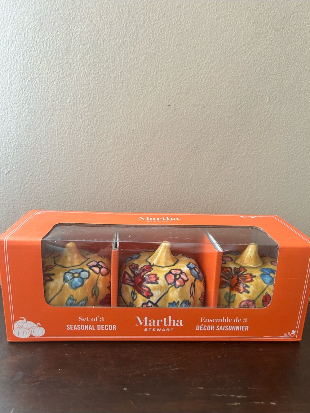 Martha Stewart Set Of 3 Ceramic Floral Pumpkins New Colorful Fall Decor